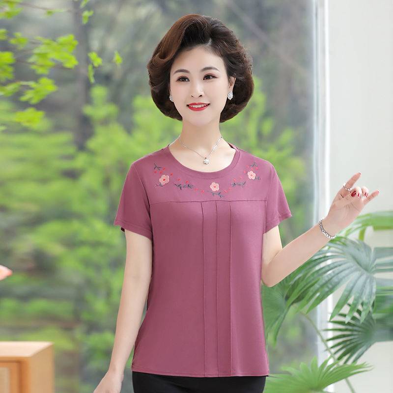Thêu các mẹ mặc Áo Thun tay ngắn giữa tuổi phụ nữ cộng với kích thước rộng hàng đầu