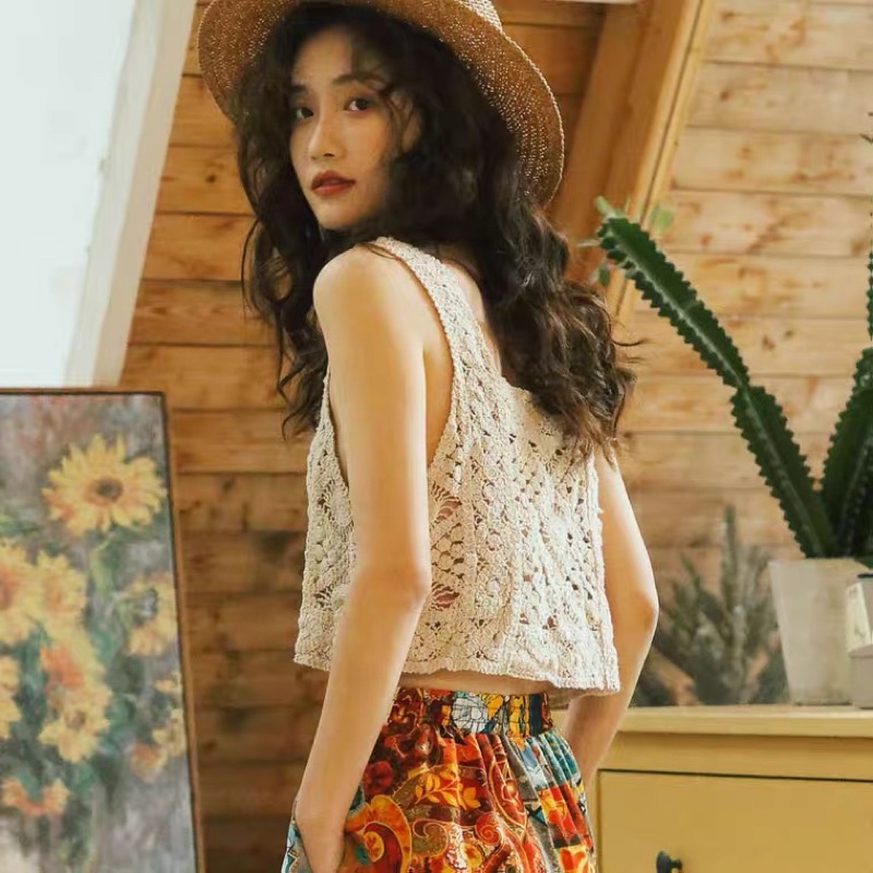 VN102 JINYI Áo 2 dây lưới croptop đi biển siêu xinh, dễ mix đồ