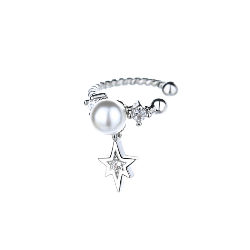 1 chiếc khuyên kẹp vành tai hình ngôi sao sáu cánh mini đính ngọc trai lấp lánh thời trang cá tính cho nữ