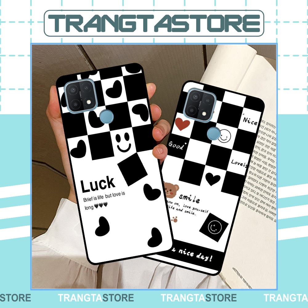 Ốp Oppo A15 / A15s in hình sọc caro, họa tiết đen trắng dễ thương