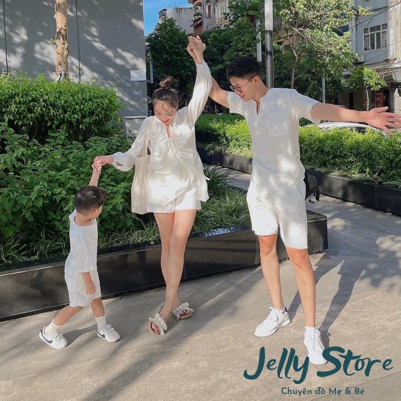Set đồ bộ Gia Đình đũi tơ, áo mẹ - bé gái may cách điệu xinh xắn, kèm ảnh thật