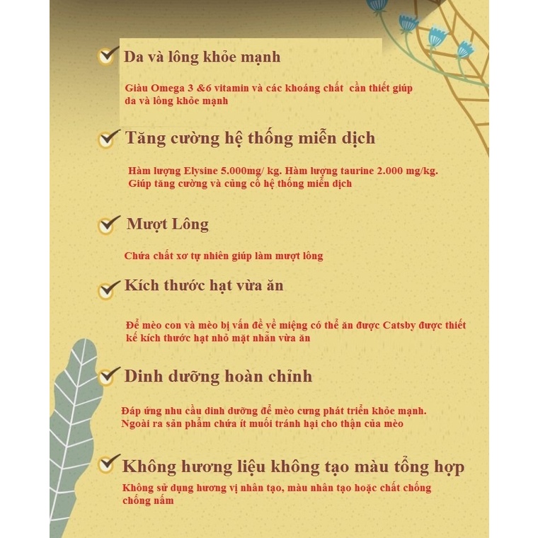 Thức Ăn Cho Mèo Catsby Thức Ăn Cho Mèo Mọi Lứa Tuổi Hạt Ít Muối Chăm Sóc Lông Bóng Mượt - Bobo Pet Shop Hà Nội