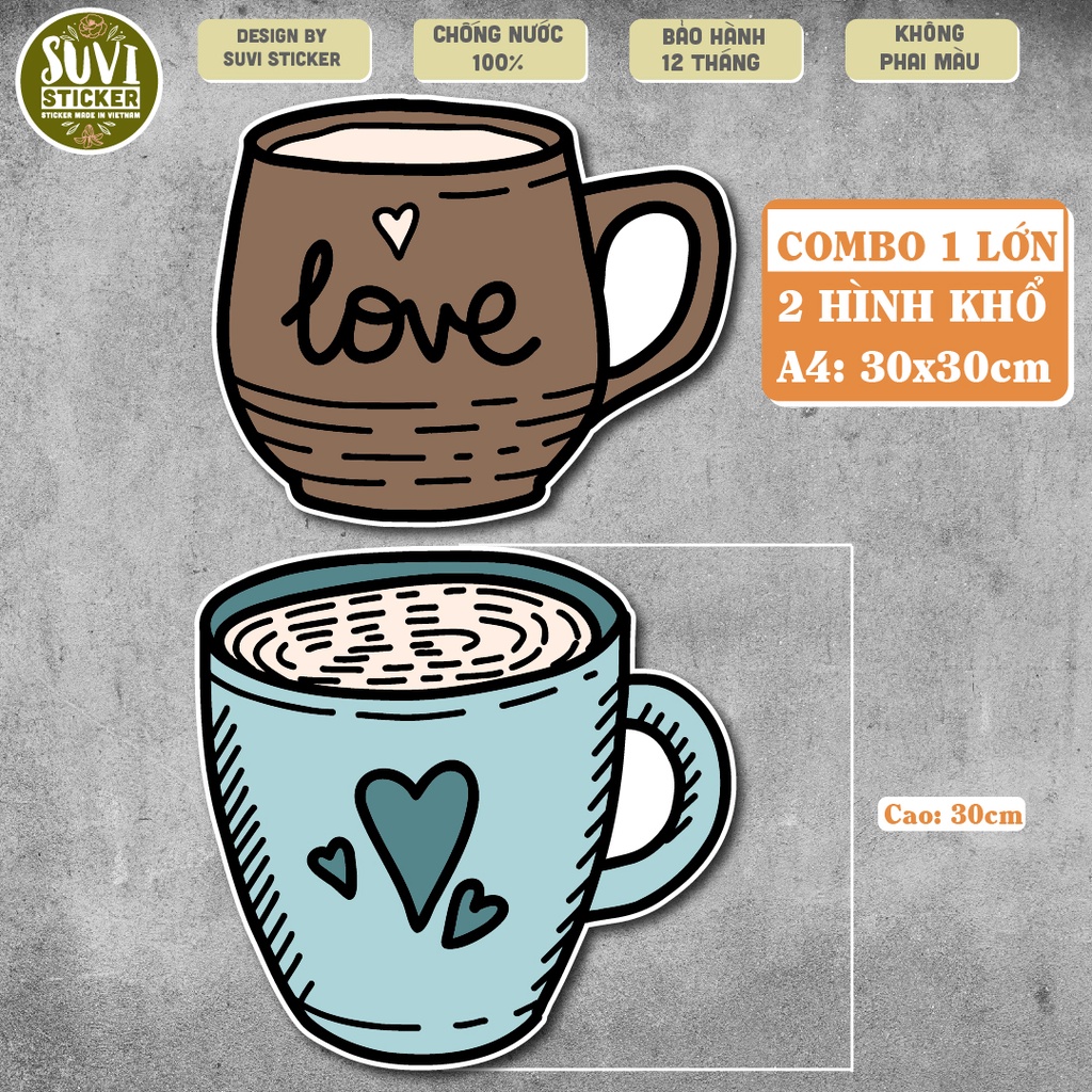 Decal Cup Decor khổ lớn trang trí tường, dán kính, trang trí quán cà phê khổ A4, A5 chống nước. MSP: KL06