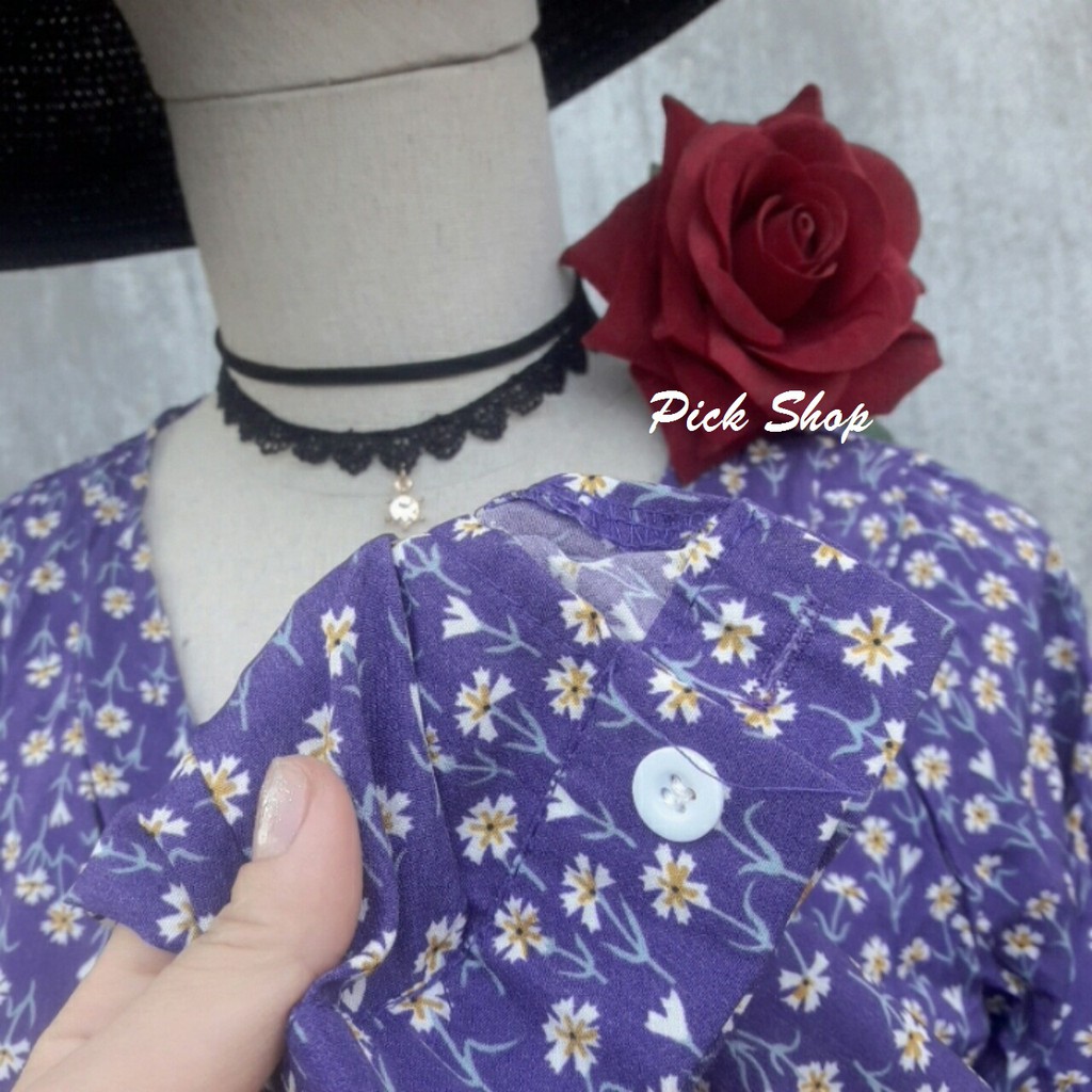Pick Shop - Ảnh thật - Đầm tím vintage hoa nhí mùa xuân D018