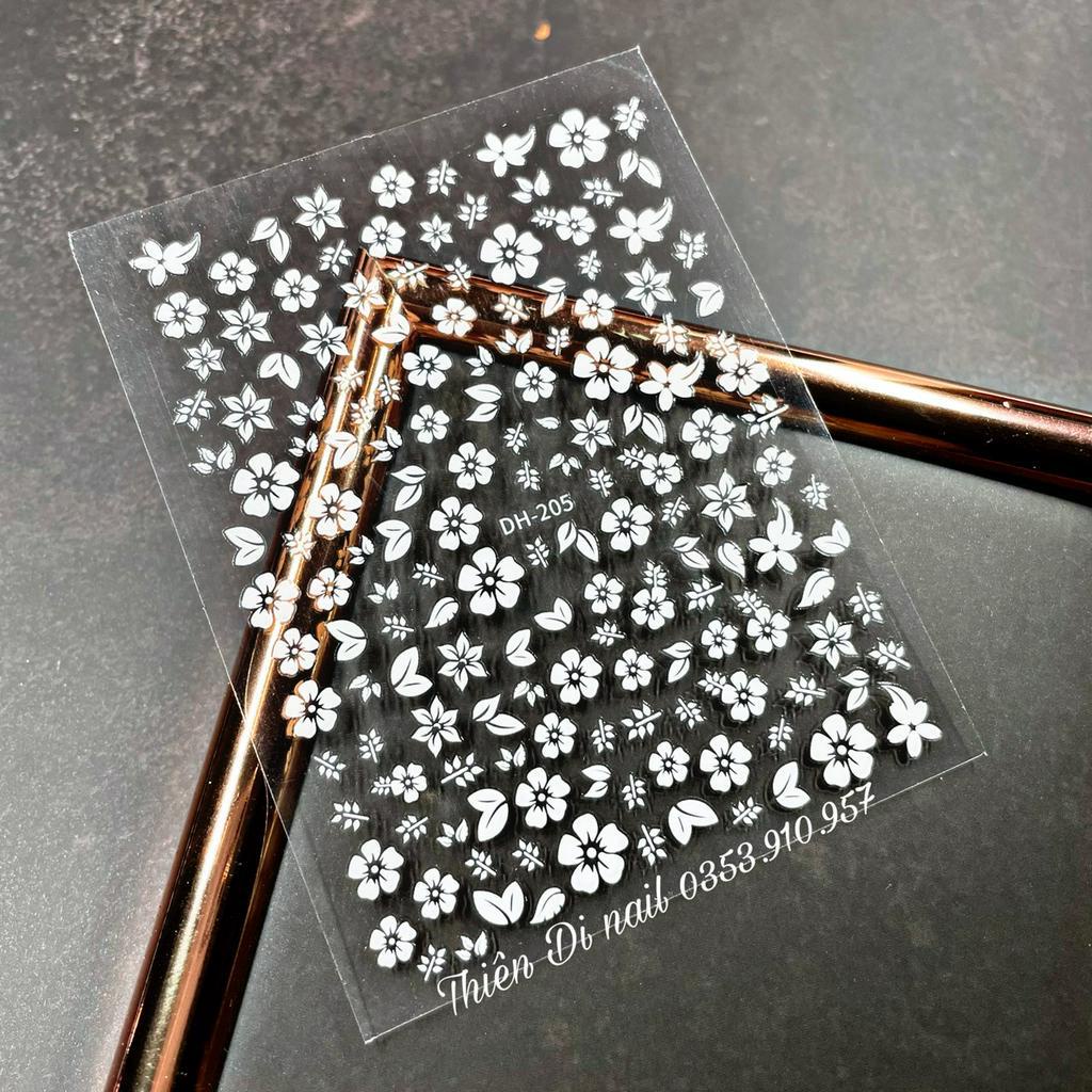 Stick hoa 3D trắng, Sticker hoa dán móng đẹp, miếng dán hình hoa Thiên Di Nail