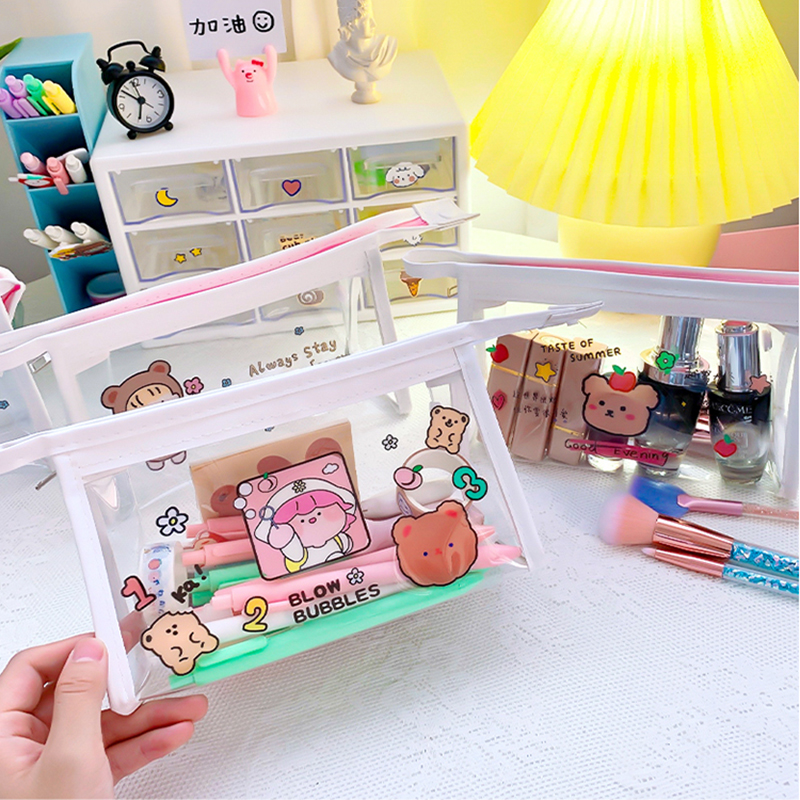 Túi Đựng Bút Trong Suốt In Hình Nhân Vật Hoạt Hình Dễ Thương