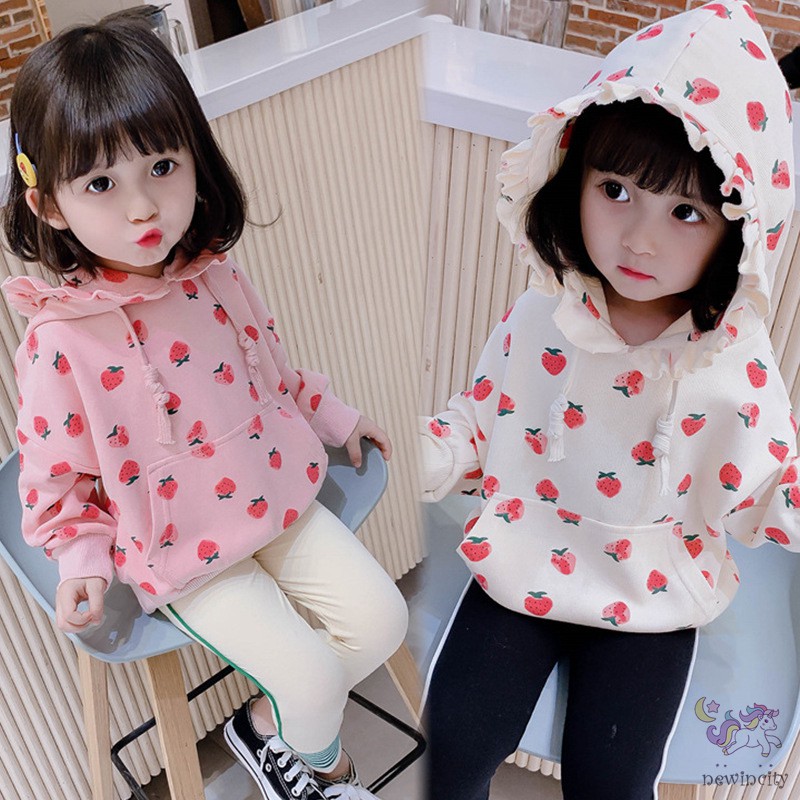 Áo Khoác Tay Dài Hoạ Tiết Dâu Tây Đáng Yêu Cho Bé Gái Kiểu Hàn Quốc