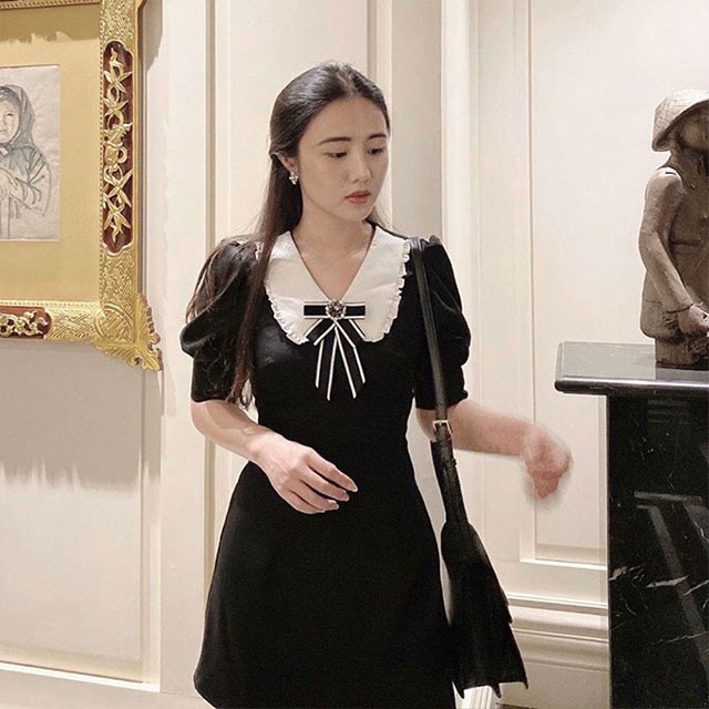 [HÀNG LOẠI 1] Đầm nữ Pure Dress Váy nữ kèm nơ cổ đính đá thanh lịch, nhẹ nhàng(Thời trang công sở VIP) (Hàng y hình)