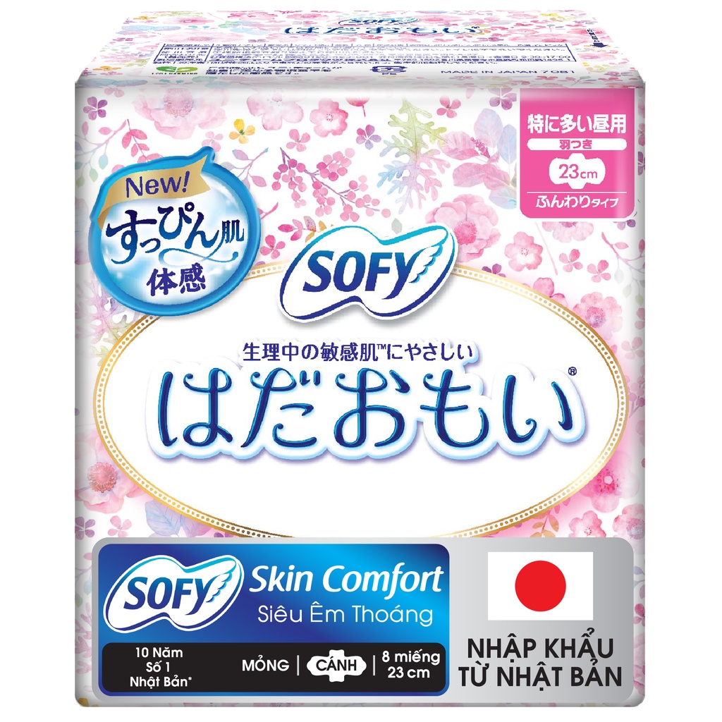 Bộ 4 Băng vệ sinh siêu mềm mại Sofy Skin Comfort 23cm có cánh gói 8M (Nhập khẩu)