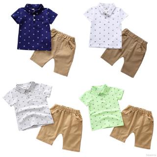 Bộ áo thun gài nút in hình mỏ neo + quần ngắn cho bé