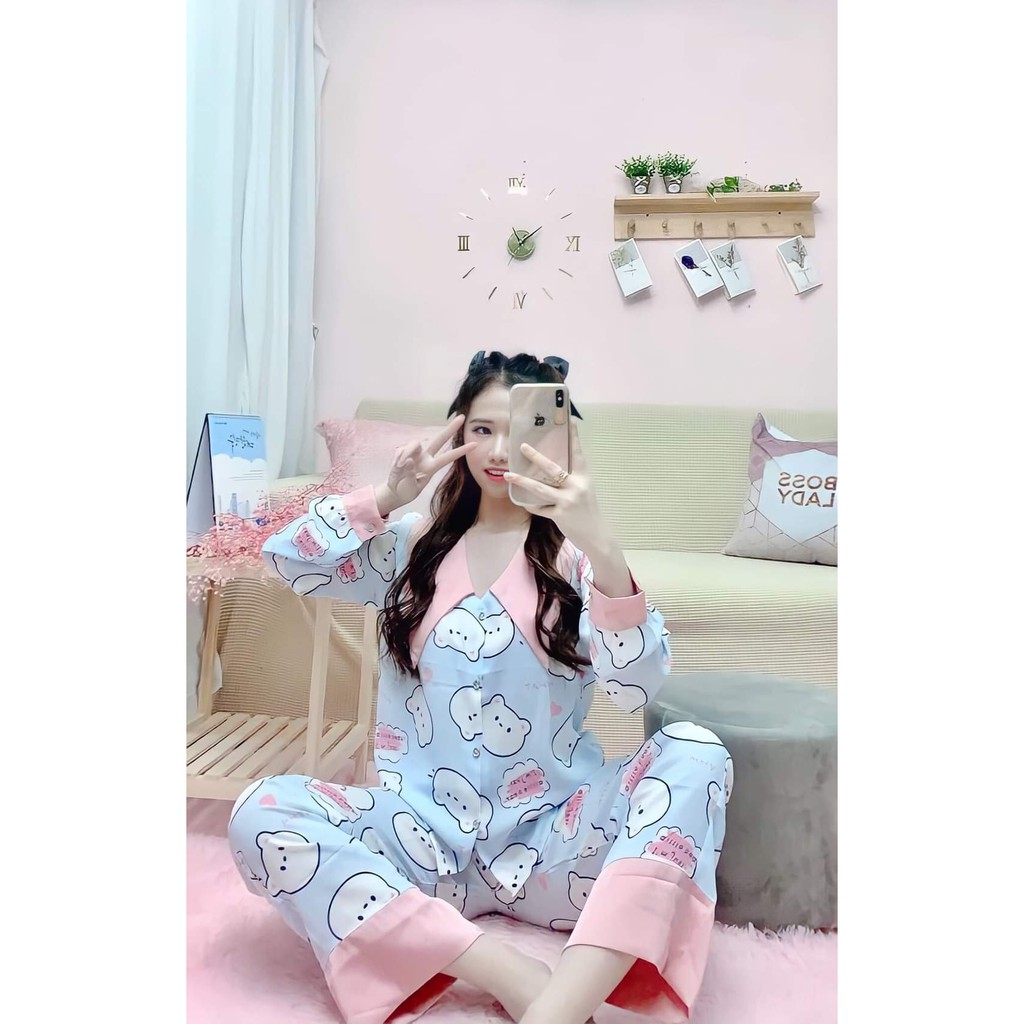 Bộ pijama tay dài lụa mango [SIÊU HOT] bộ đồ ngủ mặc nhà mát mẻ, mềm mịn, sang chảnh.