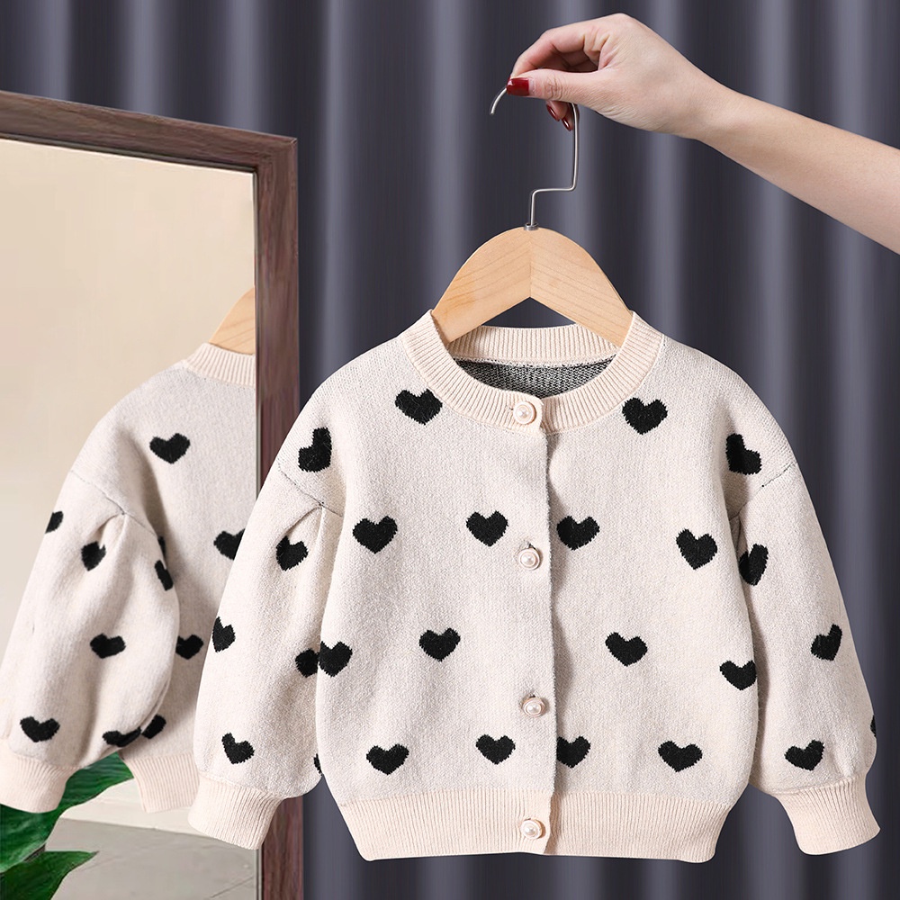 Áo Sweater Dệt Kim In Hình Trái Tim Phong Cách Hàn Quốc Thời Trang Xuân Thu Mới Cho Bé Gái