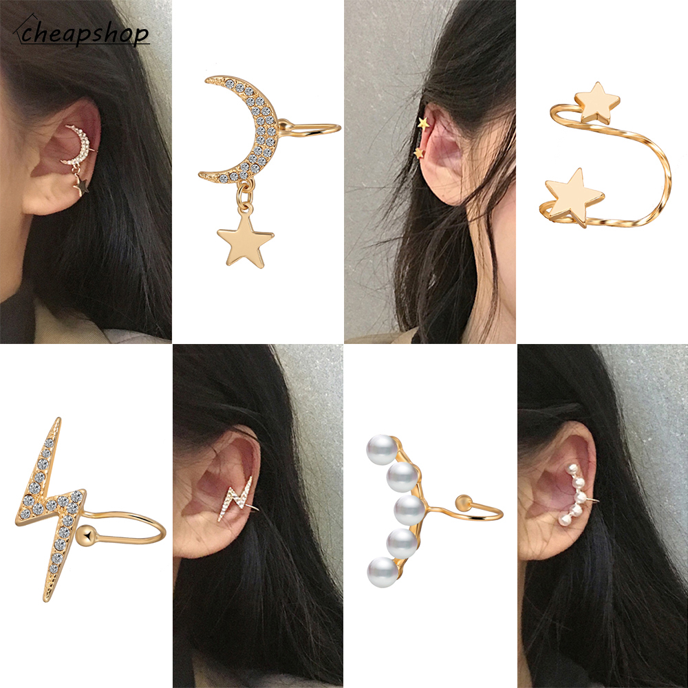 iF YOU Bông kẹp tai hình ngôi sao mặt trăng ngọc trai thời trang nữ