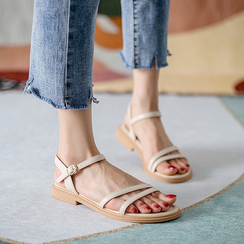 Giày sandal nữ đế bệt cao cấp GURI Sandal dây chéo quai mảnh đẹp thời trang Hàn Quốc