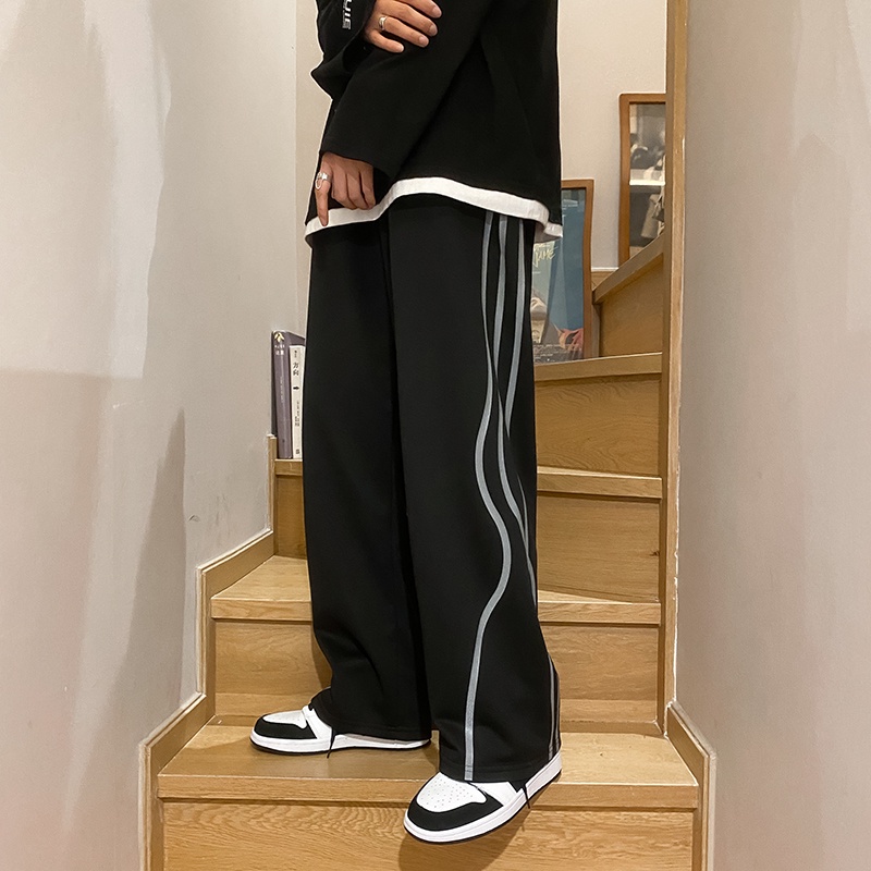quần ống rộng Họa Tiết Sọc Phản Quang Phong Cách Hàn Quốc Dành Cho Nam