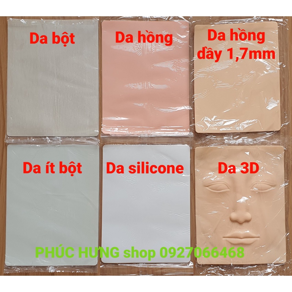 Da silicon trắng, da trắng không bột, da bột phun xăm, da hồng dầy, da 3D, da ít bột, da hồng, da giả phun xăm