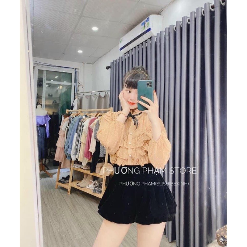 🎀SET ÁO BÈO REN BI CÙNG QUẦN SHORT BÍ