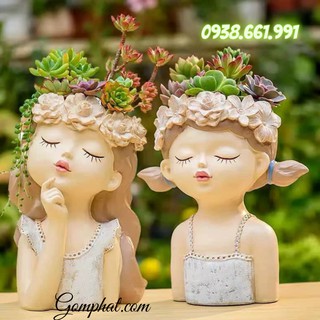 Bình lọ hoa- chậu trồng cây cô gái tóc mây tạo hình sáng tạo dùng trang trí, biếu tặng cực xinh
