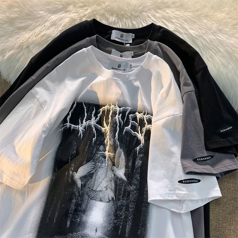 Áo Thun Tay Ngắn Bằng Cotton Plus Size Phong Cách Hip Hop Đường Phố Âu Mỹ Thời Trang Mùa Hè Cho Nam