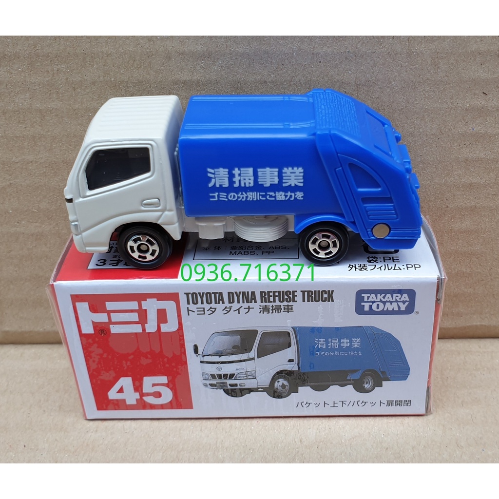 Mô hình xe đổ rác màu xanh tomica Nhật Bản No45