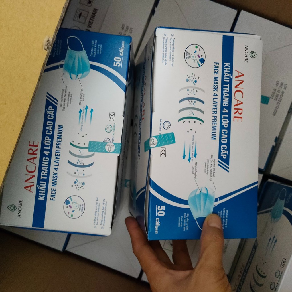 1 Thùng (50 Hộp) Khẩu Trang Y Tế Kháng Khuẩn 4 Lớp ANCARE Màu Xanh Và Màu Trắng Hàng Chuẩn Đẹp | BigBuy360 - bigbuy360.vn