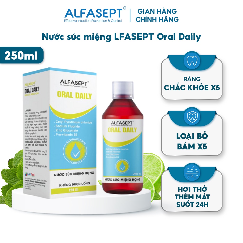 Nước Súc Miệng Họng ALFASEPT Oral Daily Giúp Ngăn Ngừa Sâu Răng Và Củng Cố Men Răng Lọ 250ml