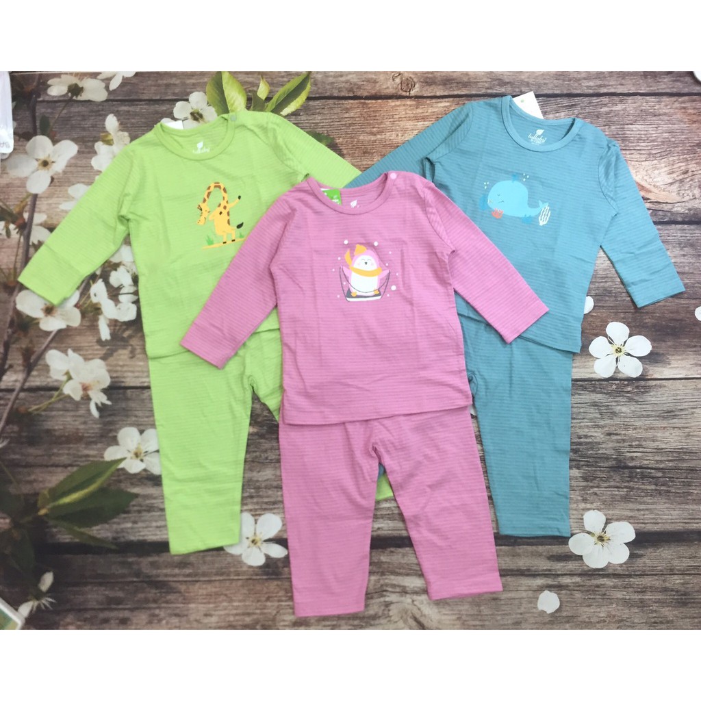 Bộ cài vai dài tay kẻ ngang Lullaby cotton mỏng