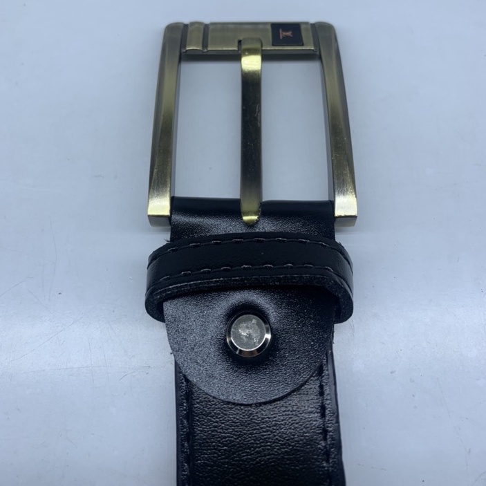 Thắt lưng nam, dây nịt mặt kim màu vàng đất dây đen, thắt lưng da cao cấp