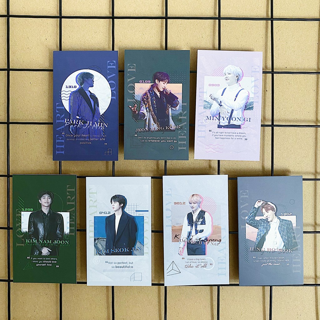 Set 21 card BTS hộp thiếc 7 thành viên Jin, Jimin, Suga, Jungkook, V, Jhope, RM