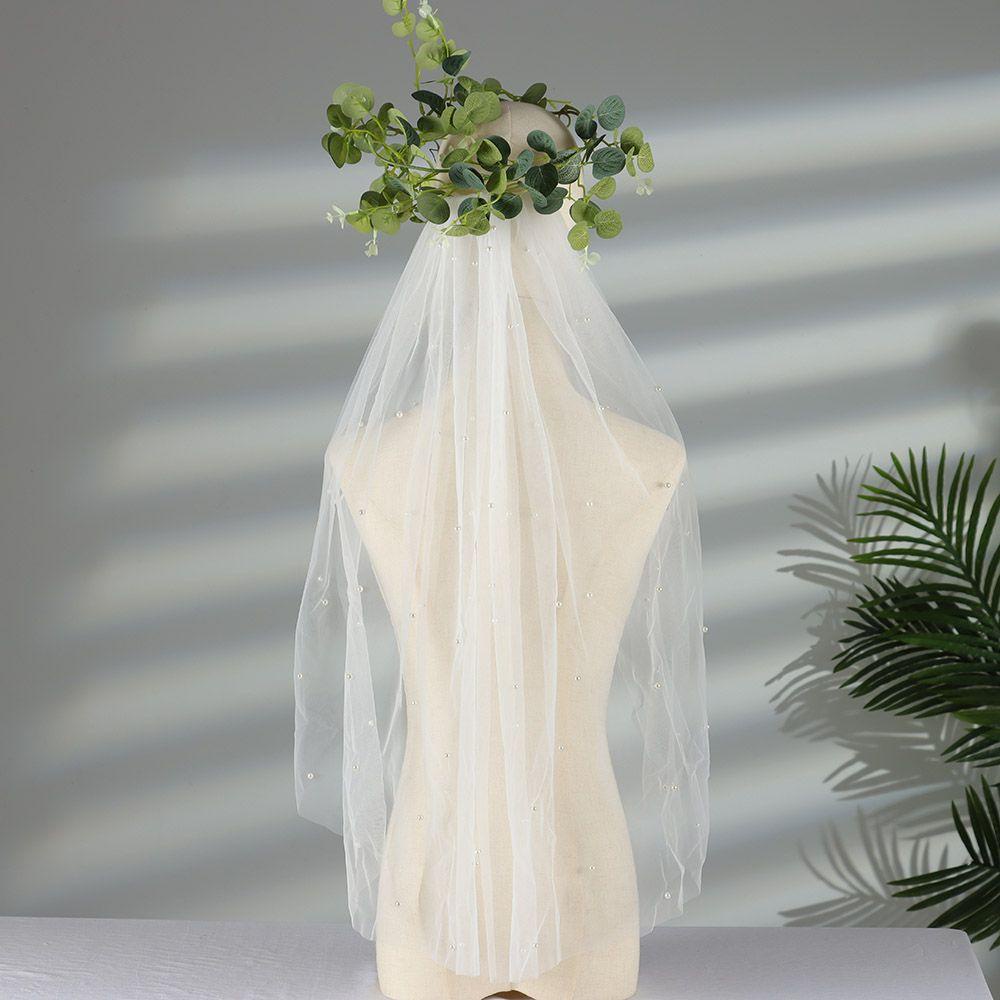 Mạng Che Mặt Hai Lớp Màu Trắng Ngà Đơn Giản Kèm Lược Cho Cô Dâu