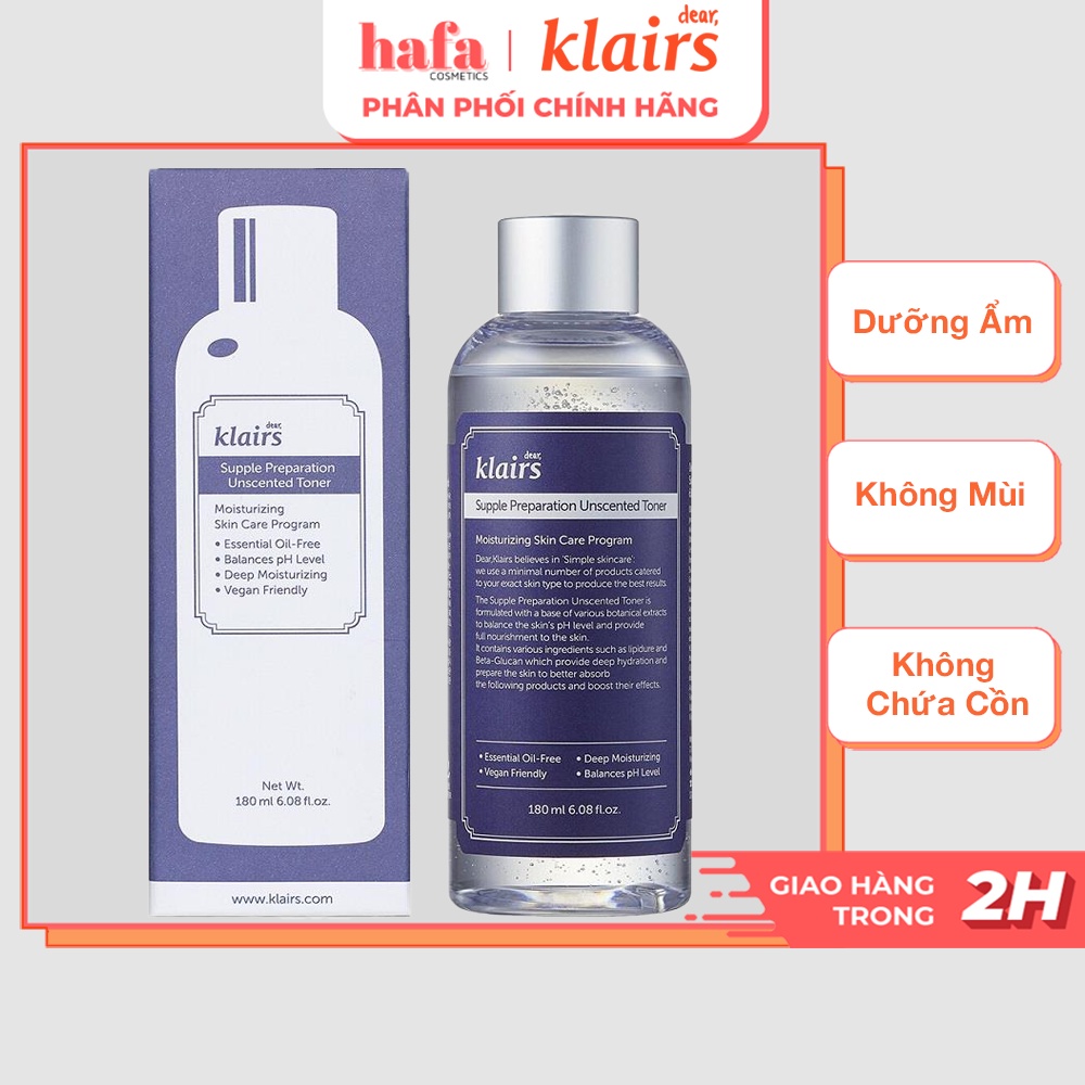 Nước Hoa Hồng Không Cồn Dưỡng Ẩm, Chống Viêm Không Mùi Klairs Supple Preparation Unscented Toner 180ml - HAFA BEAUTY