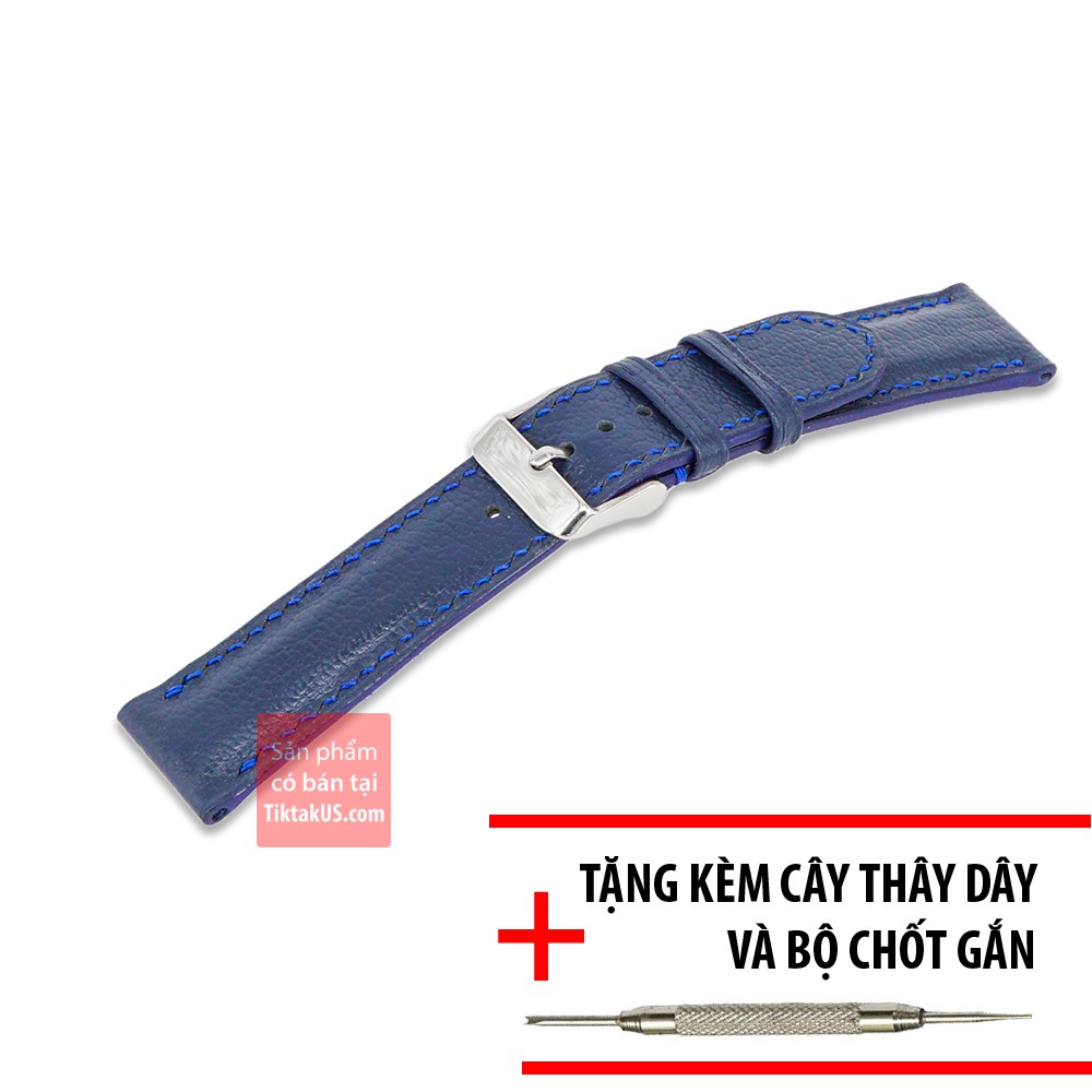 Dây đồng hồ da bò handmade - da bò Ý dập vân Alran cao cấp TiktakUs  màu xanh NAVY