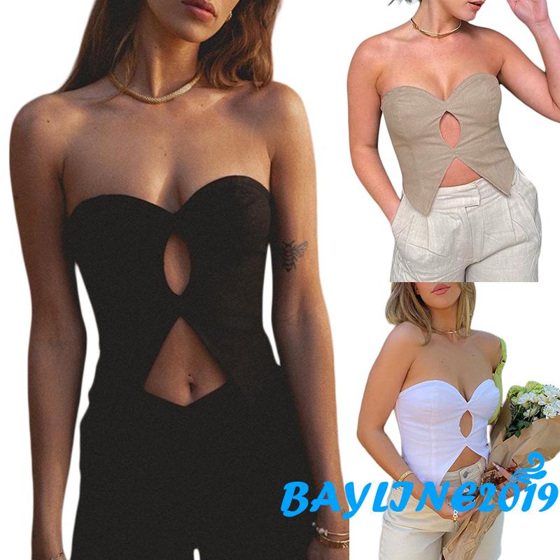 Áo Croptop Hai Dây Cổ Chữ V Màu Sắc Trơn Quyến Rũ Dành Cho Nữ