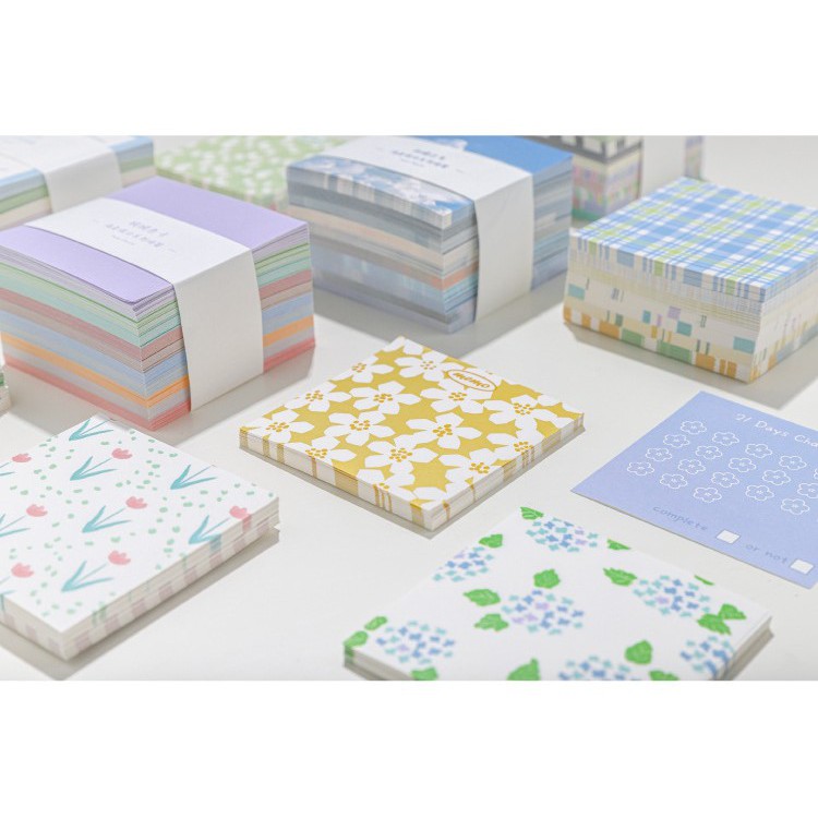 Giấy Note 💖 Bộ 8 Mẫu 400 Tờ Giấy Ghi Chú PAPER DYEING - FLORAL MEMO Phong Cách Hàn Quốc Phụ Kiện Bullet Journal
