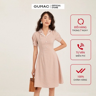 Đầm nữ ôm GUMAC sọc caro basic, đủ size DB187