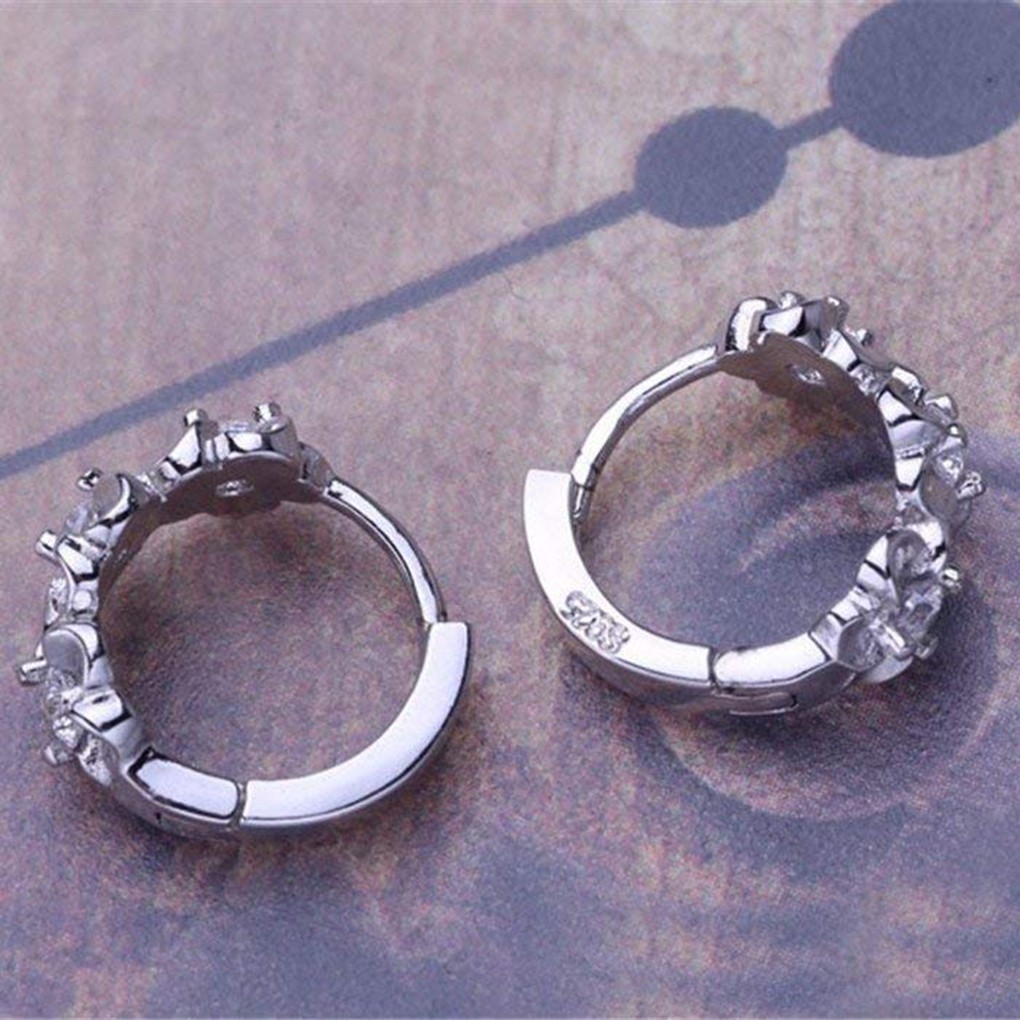 Bông Tai Mạ Bạc 925 Hình Hoa Đính Đá Xinh Xắn