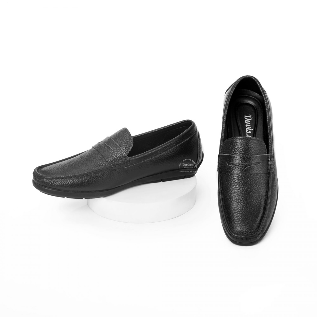 Giày Lười Nam Da Bò Nhập Khẩu Đế Khâu Duvis LD66 Màu Đen.