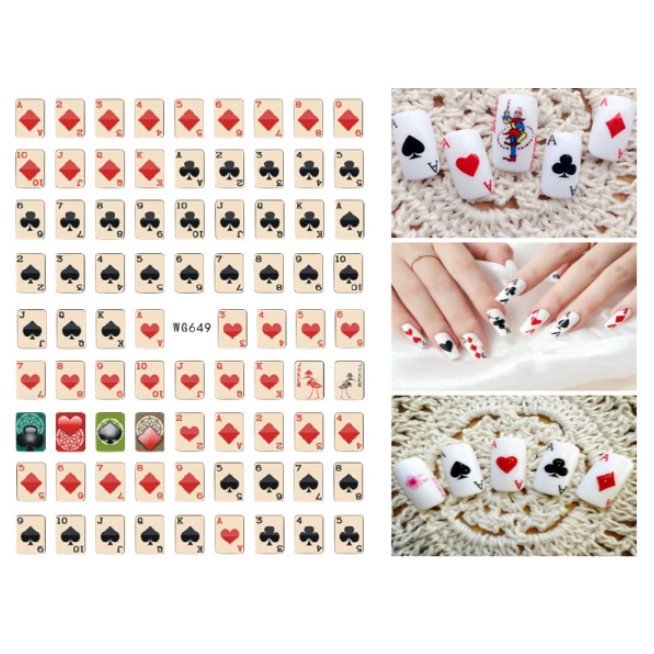 sticker lá bài trang trí nail