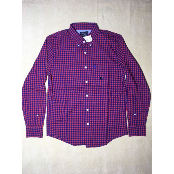 Áo sơ mi công sở nam cotton dài tay cổ bẻ sọc caro Abercrombie&Fitch size S