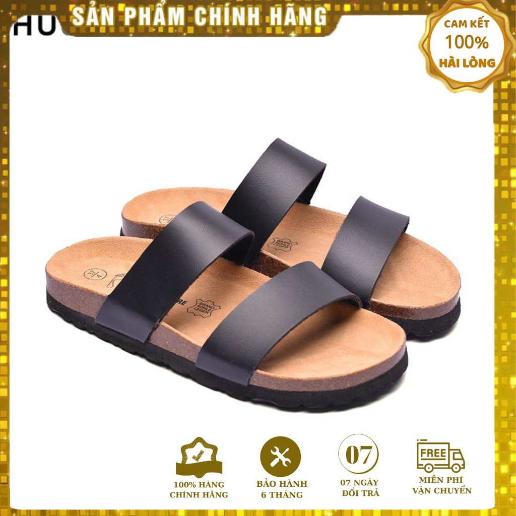 Dép HuuCuong 2 quai đen đế trấu