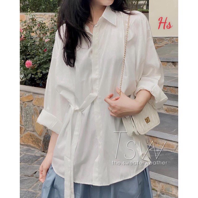 Áo Sơ Mi Lụa Nữ Dài Tay Thắt Eo Hàn Quốc - Dáng Basic