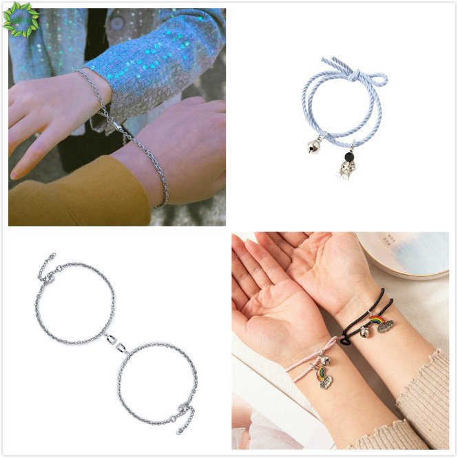 Bộ 2 Vòng Tay Unisex Mặt Hình Phi Hành Gia/Cầu Vồng Và Đám Mây Cho Cặp Đôi Đang Yêu/Bạn Bè