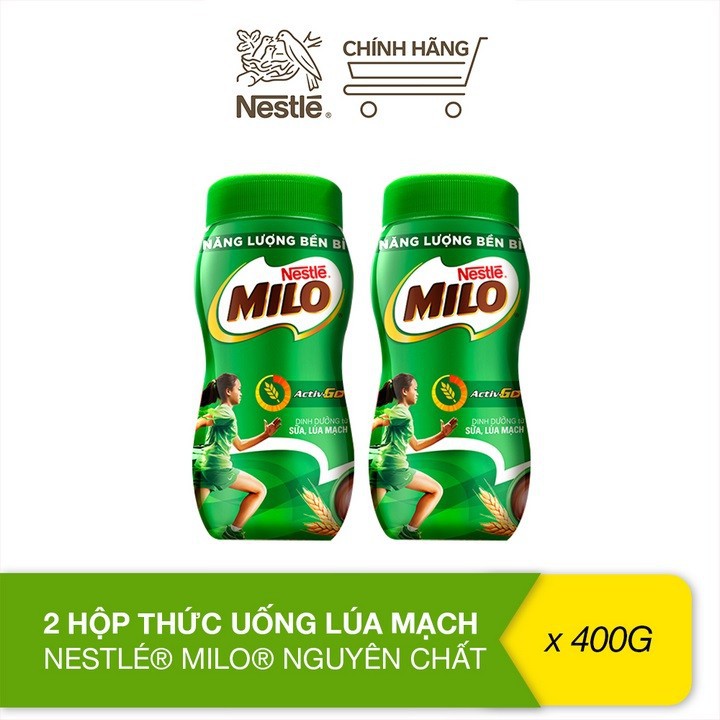 Combo 2 hộp thức uống lúa mạch Nestlé Milo nguyên chất 400g (hũ nhựa)