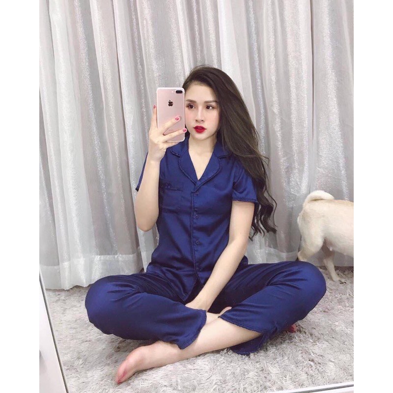 ( Freesize Lụa ) Đồ Bộ Pijama Lụa Đồ Bộ Nữ Đồ Bộ Mặc Nhà Đồ Bộ Tay Ngắn Quần Dài (From 40kg đến 60kg)