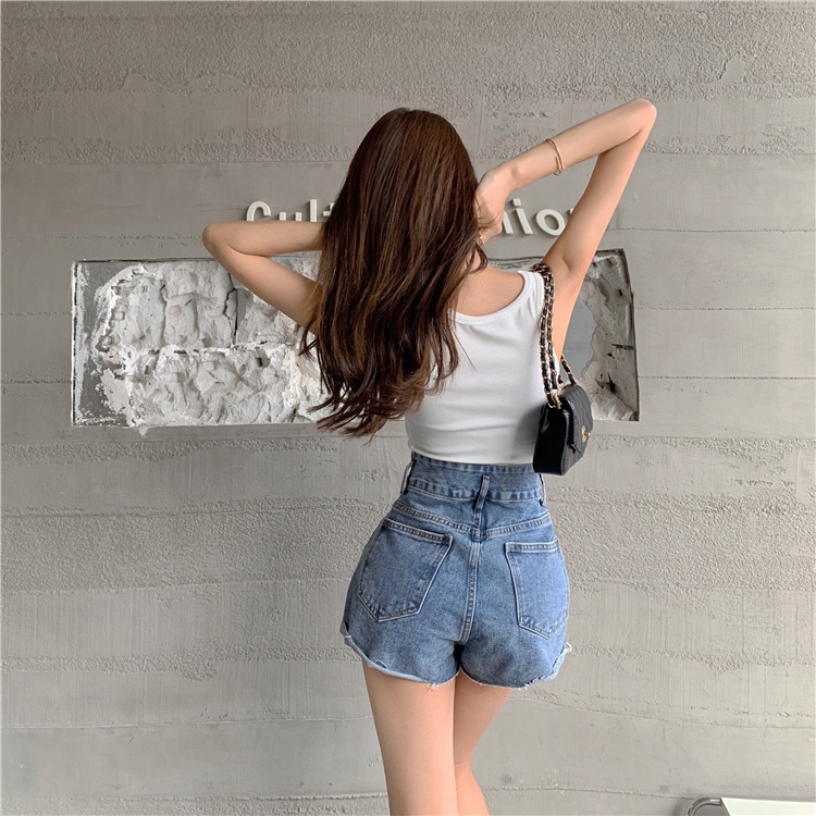 DUNEA Quần Short Denim Lưng Cao Phối Túi Cá Tính Dành Cho Nữ