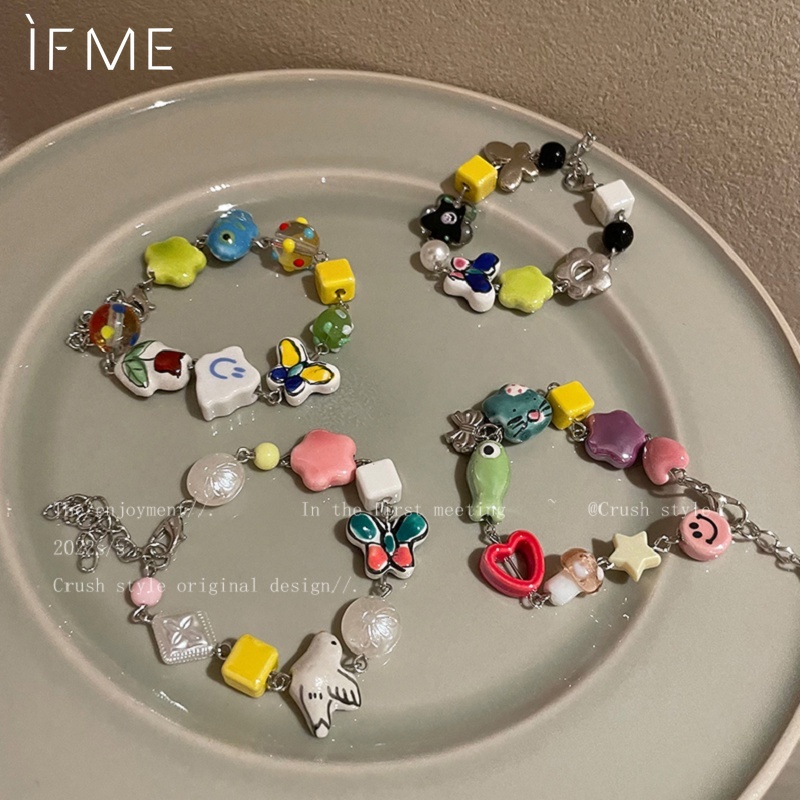 IF ME Vòng đeo tay   dạng chuỗi hạt phối mặt hoa/ bướm/ trái tim dễ thương thời trang