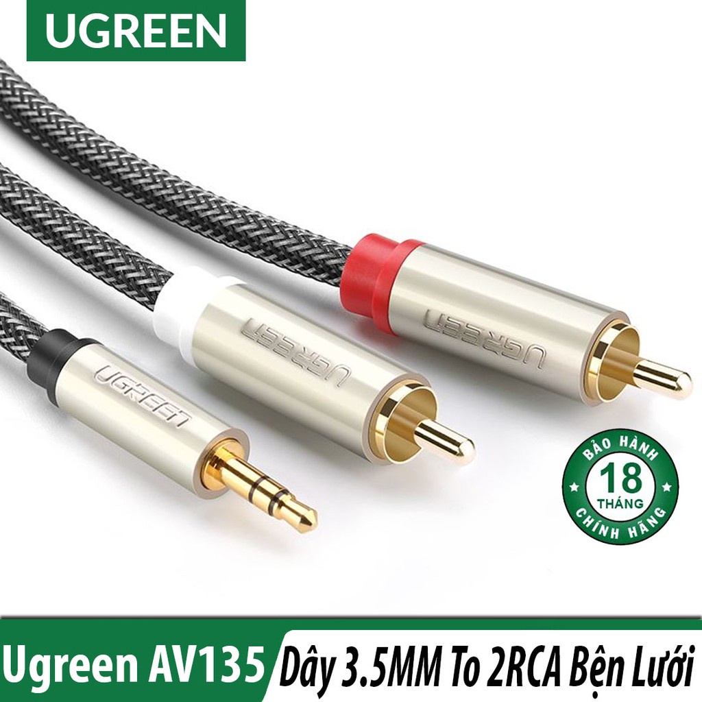 [Mã ELHACE giảm 4% đơn 300K] Cáp Audio 3.5mm sang 2 đầu bông sen RCA Cao cấp Ugreen 40841 40843 AV135 Chính Hãng dây Dù