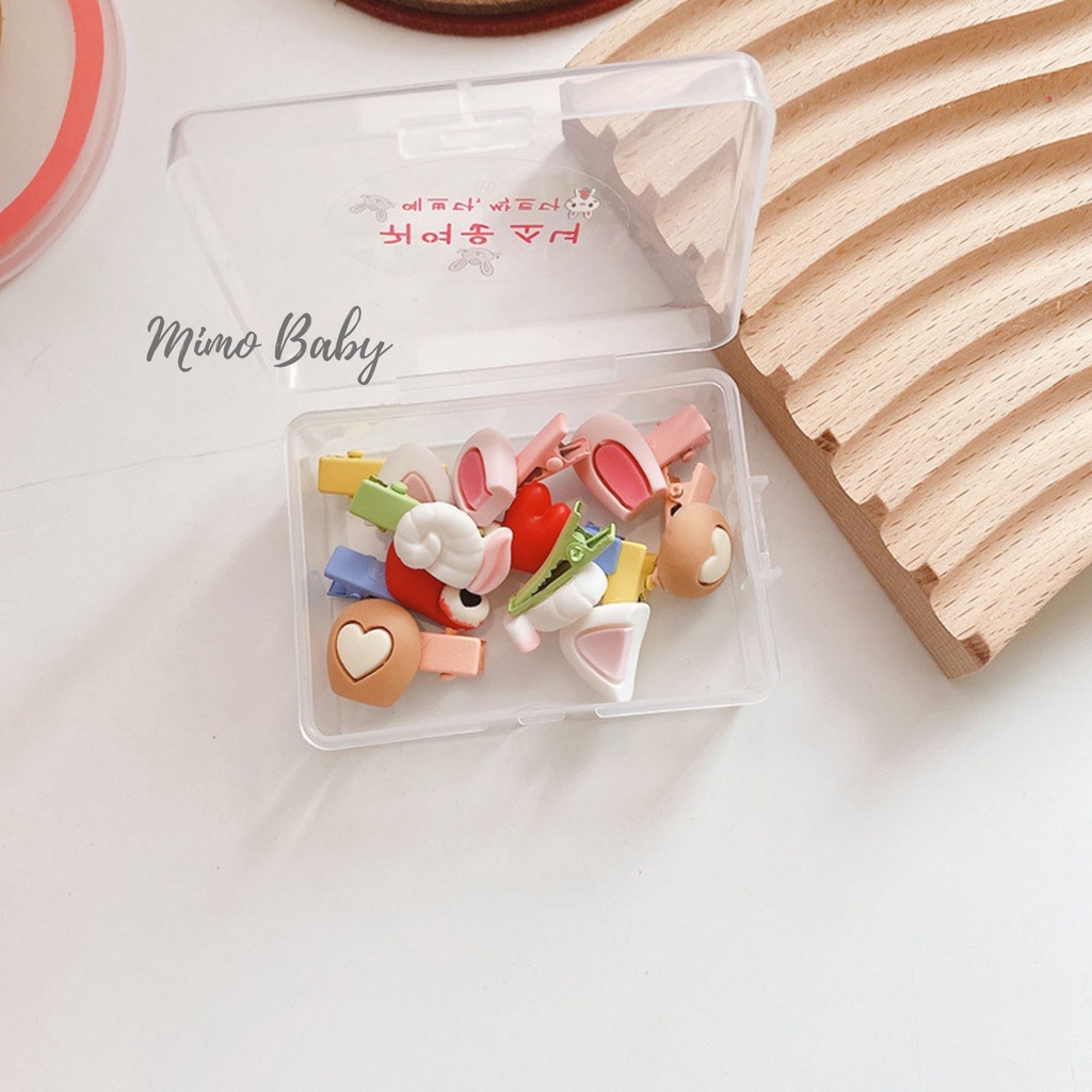 Hộp kẹp mini hình tai thú, kẹp trơn màu sắc dễ thương cho bé gái Mimo baby KT19