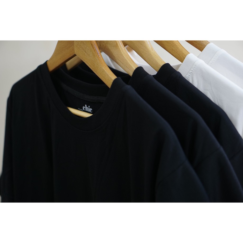 Áo thun trơn BlankChic Basic Tee UNISEX Cotton Cổ Tròn Tay Lỡ nam nữ 2 màu trắng đen | BigBuy360 - bigbuy360.vn