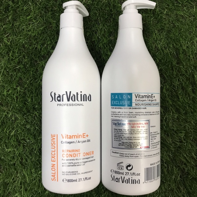 Cặp dầu gội xả dưỡng sinh siêu tái tạo StarVatina Collagen Argan Oil Vitamin E+ 800mlx2